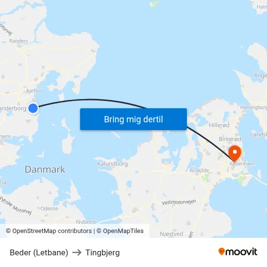 Beder (Letbane) to Tingbjerg map