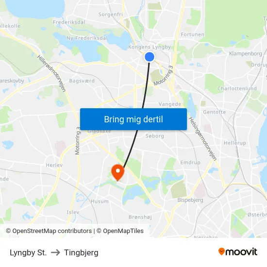 Lyngby St. to Tingbjerg map