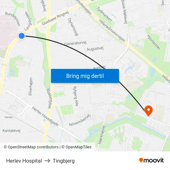Herlev Hospital to Tingbjerg map