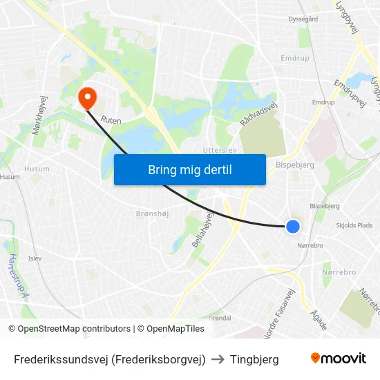 Frederikssundsvej (Frederiksborgvej) to Tingbjerg map