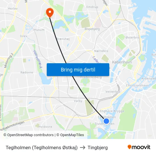 Teglholmen (Teglholmens Østkaj) to Tingbjerg map