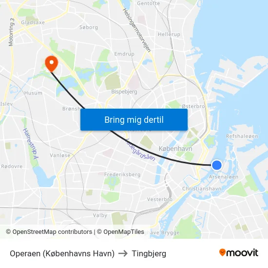 Operaen (Københavns Havn) to Tingbjerg map