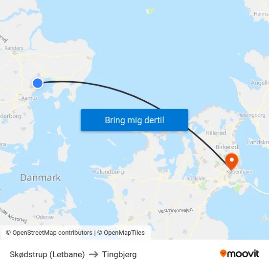 Skødstrup (Letbane) to Tingbjerg map
