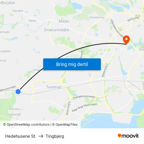 Hedehusene St. to Tingbjerg map