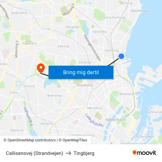 Callisensvej (Strandvejen) to Tingbjerg map