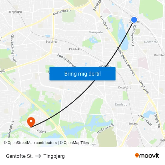 Gentofte St. to Tingbjerg map