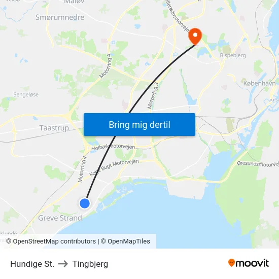 Hundige St. to Tingbjerg map