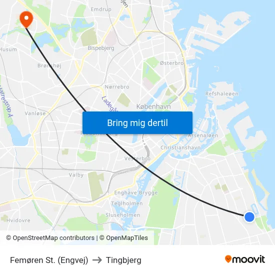 Femøren St. (Engvej) to Tingbjerg map