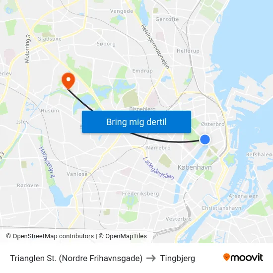 Trianglen St. (Nordre Frihavnsgade) to Tingbjerg map