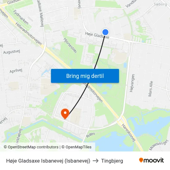 Høje Gladsaxe Isbanevej (Isbanevej) to Tingbjerg map
