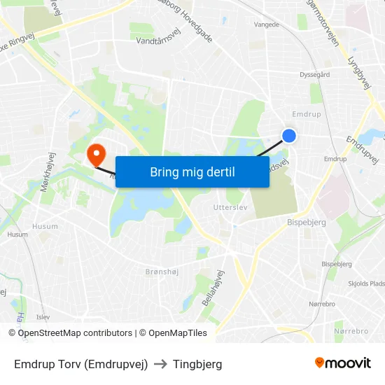 Emdrup Torv (Emdrupvej) to Tingbjerg map