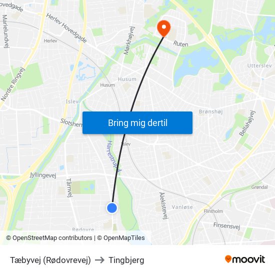 Tæbyvej (Rødovrevej) to Tingbjerg map