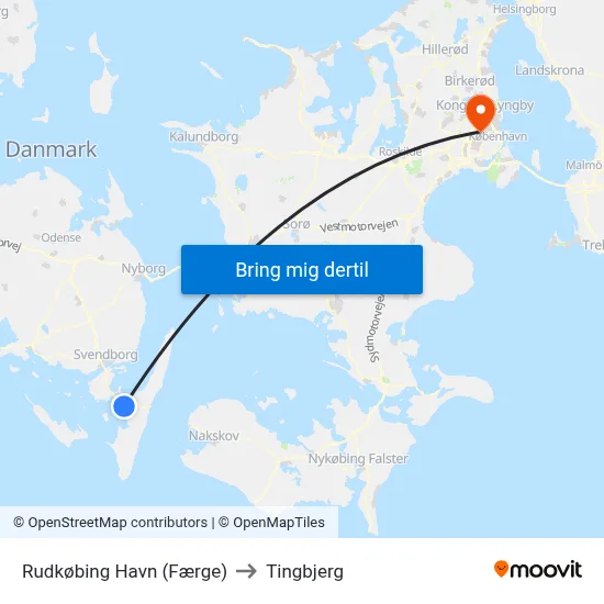 Rudkøbing Havn (Færge) to Tingbjerg map