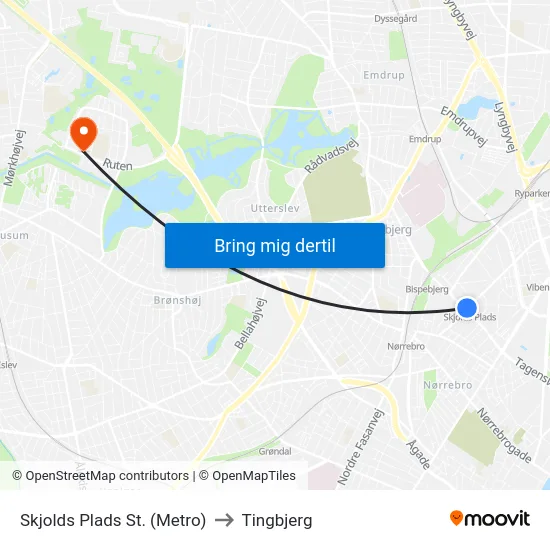 Skjolds Plads St. (Metro) to Tingbjerg map