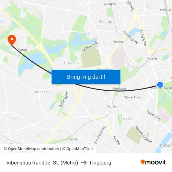 Vibenshus Runddel St. (Metro) to Tingbjerg map