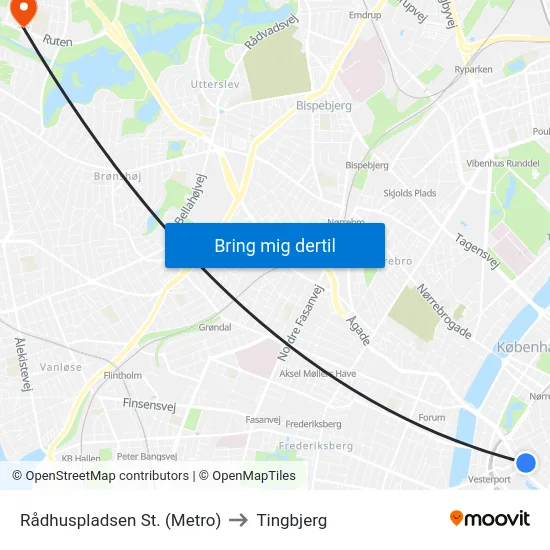 Rådhuspladsen St. (Metro) to Tingbjerg map