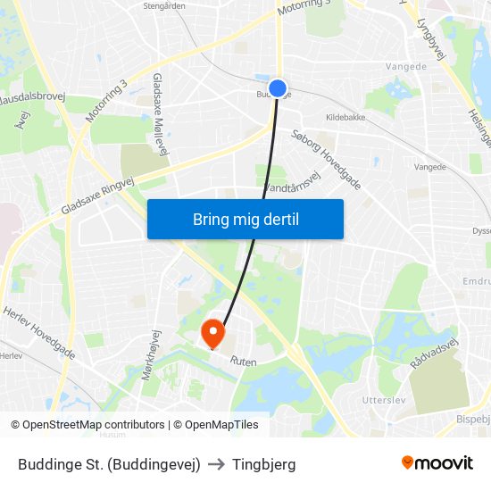Buddinge St. (Buddingevej) to Tingbjerg map