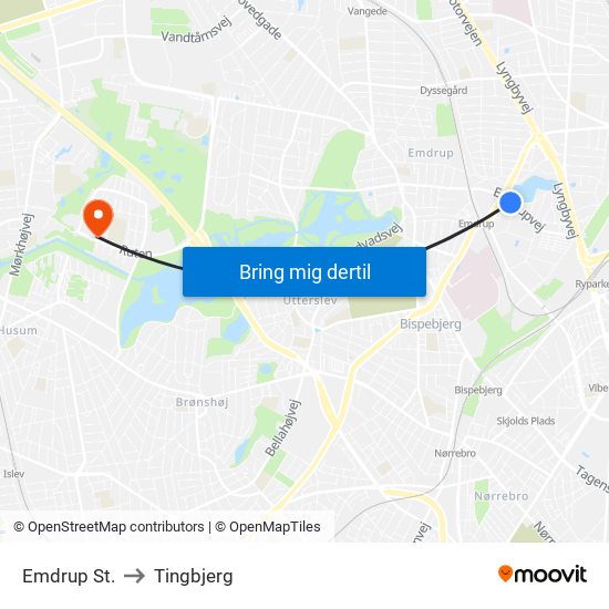 Emdrup St. to Tingbjerg map
