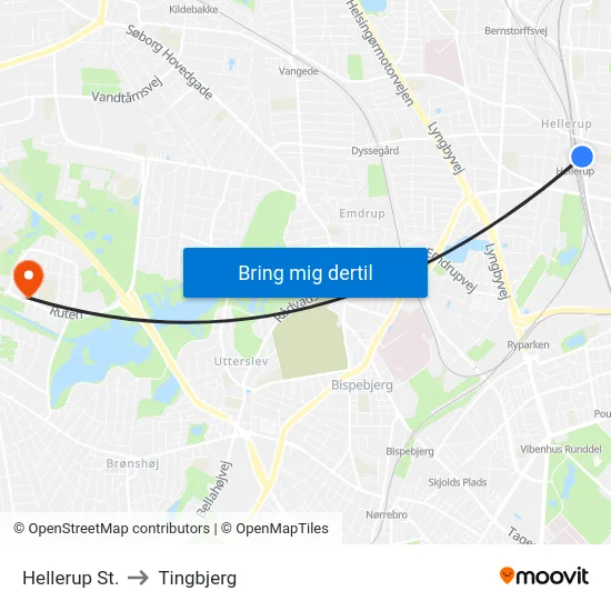 Hellerup St. to Tingbjerg map