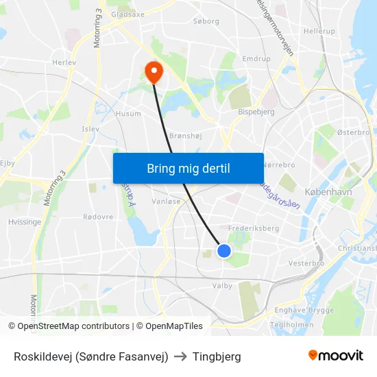 Roskildevej (Søndre Fasanvej) to Tingbjerg map