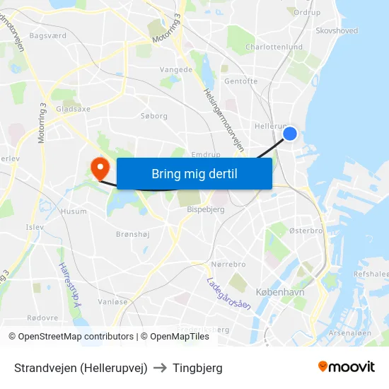 Strandvejen (Hellerupvej) to Tingbjerg map