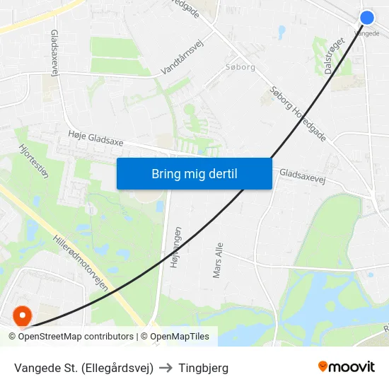 Vangede St. (Ellegårdsvej) to Tingbjerg map