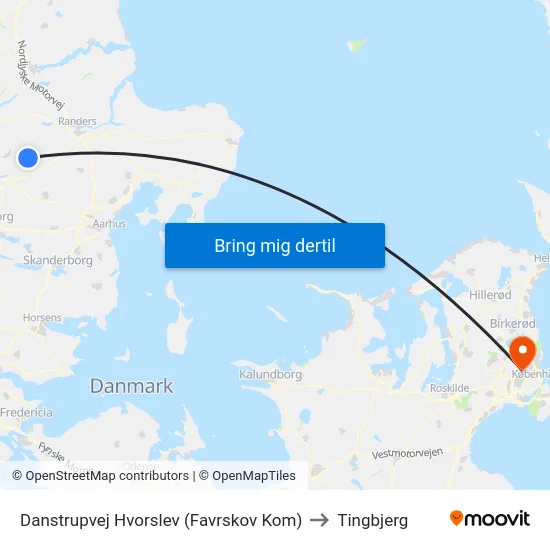 Danstrupvej Hvorslev (Favrskov Kom) to Tingbjerg map