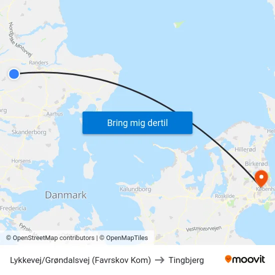 Lykkevej/Grøndalsvej (Favrskov Kom) to Tingbjerg map