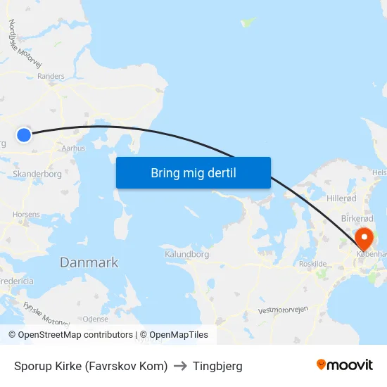 Sporup Kirke (Favrskov Kom) to Tingbjerg map