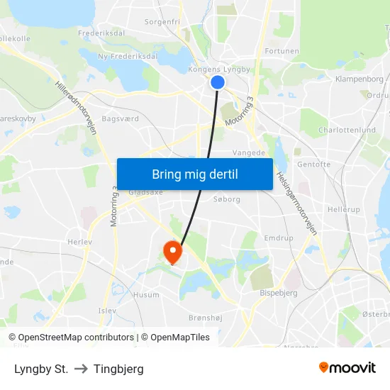Lyngby St. to Tingbjerg map