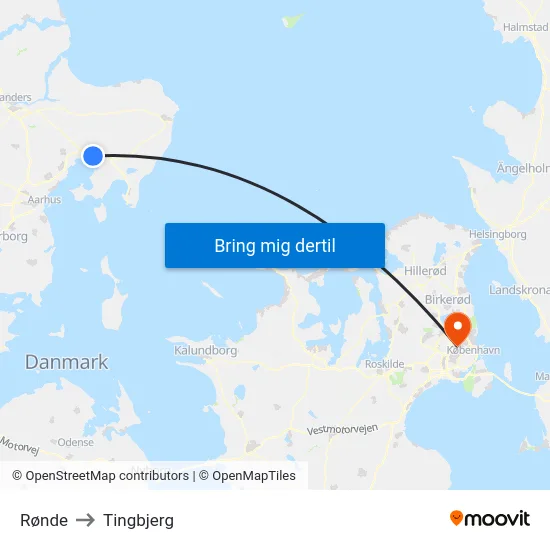 Rønde to Tingbjerg map