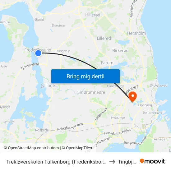 Trekløverskolen Falkenborg (Frederiksborggade) to Tingbjerg map