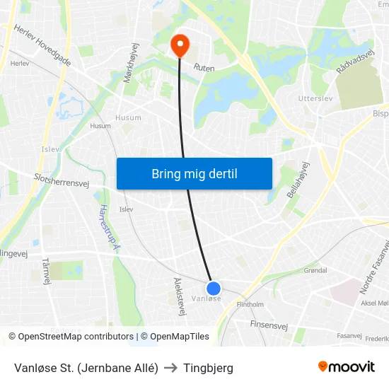 Vanløse St. (Jernbane Allé) to Tingbjerg map