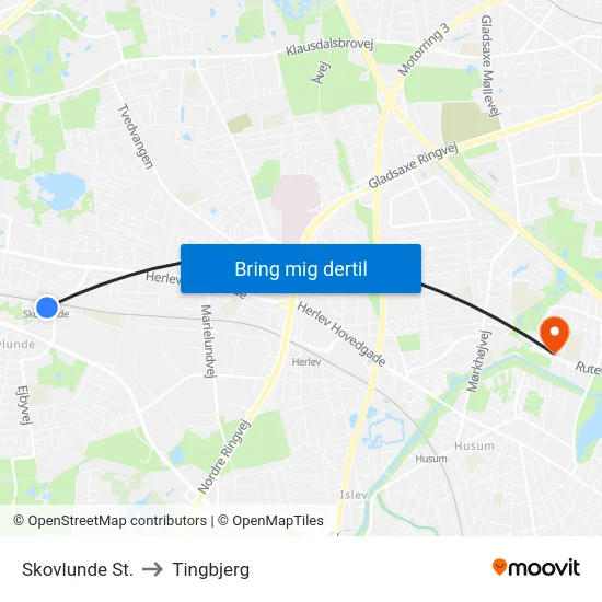 Skovlunde St. to Tingbjerg map