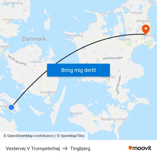 Vestervej V Trompeterhøj to Tingbjerg map
