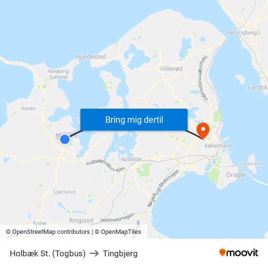 Holbæk St. (Togbus) to Tingbjerg map