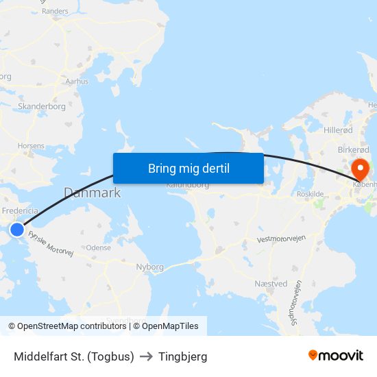 Middelfart St. (Togbus) to Tingbjerg map