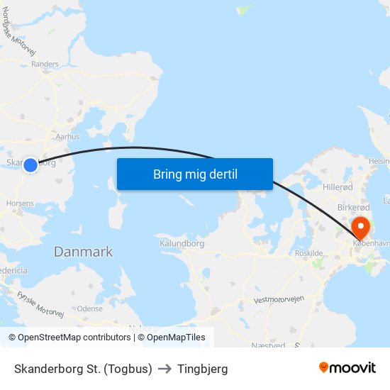 Skanderborg St. (Togbus) to Tingbjerg map