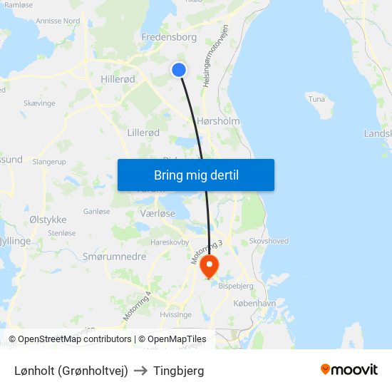 Lønholt (Grønholtvej) to Tingbjerg map