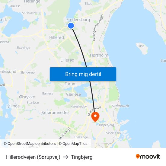 Hillerødvejen (Sørupvej) to Tingbjerg map