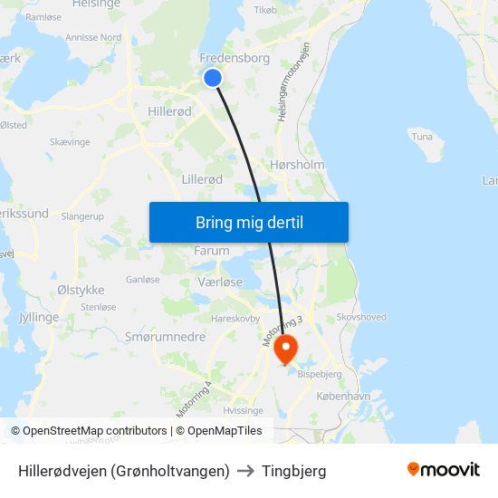 Hillerødvejen (Grønholtvangen) to Tingbjerg map