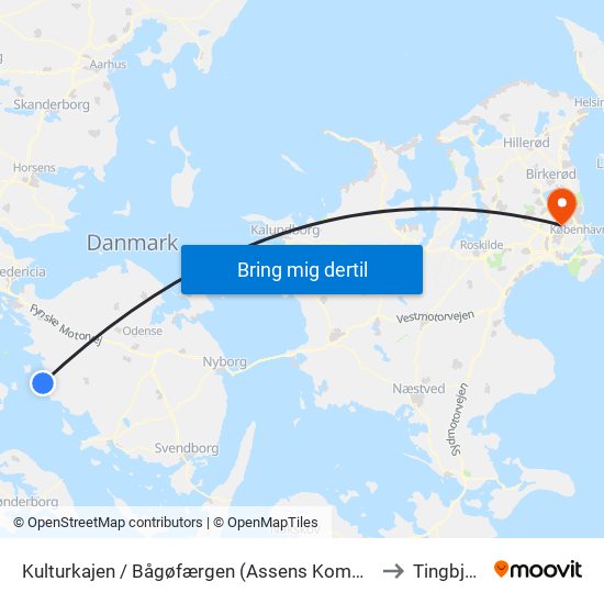 Kulturkajen / Bågøfærgen (Assens Kommune) to Tingbjerg map