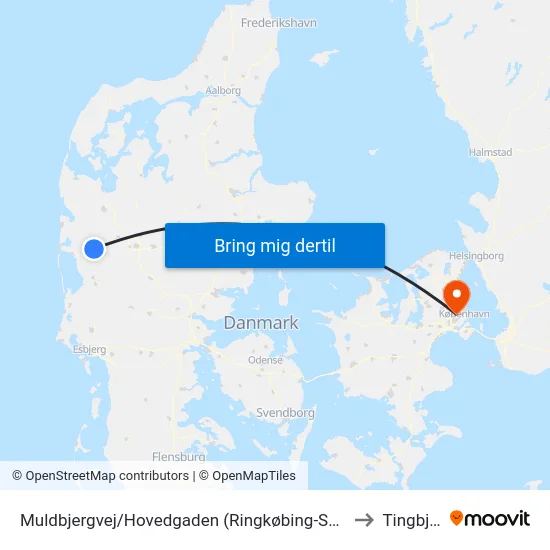 Muldbjergvej/Hovedgaden (Ringkøbing-Skjern Kom) to Tingbjerg map
