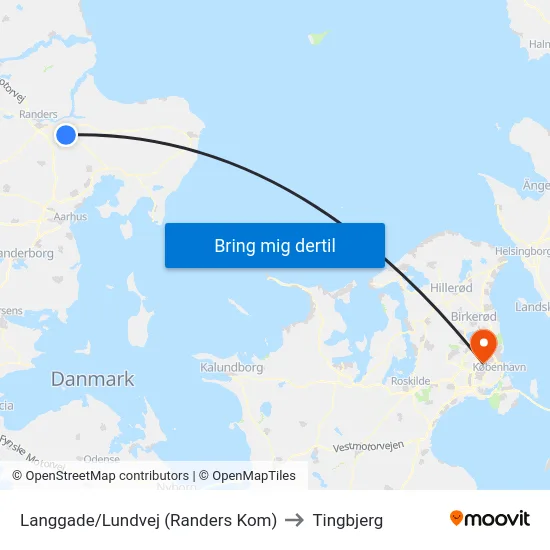 Langgade/Lundvej (Randers Kom) to Tingbjerg map