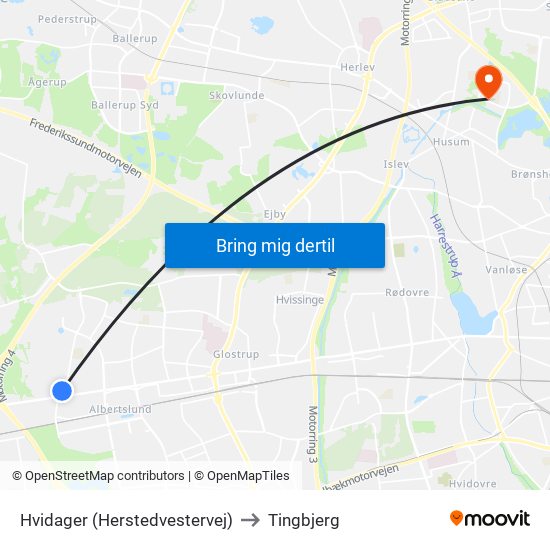 Hvidager (Herstedvestervej) to Tingbjerg map