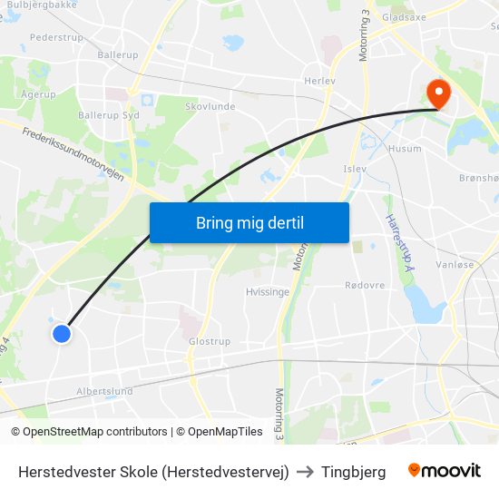 Herstedvester Skole (Herstedvestervej) to Tingbjerg map