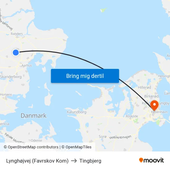 Lynghøjvej (Favrskov Kom) to Tingbjerg map