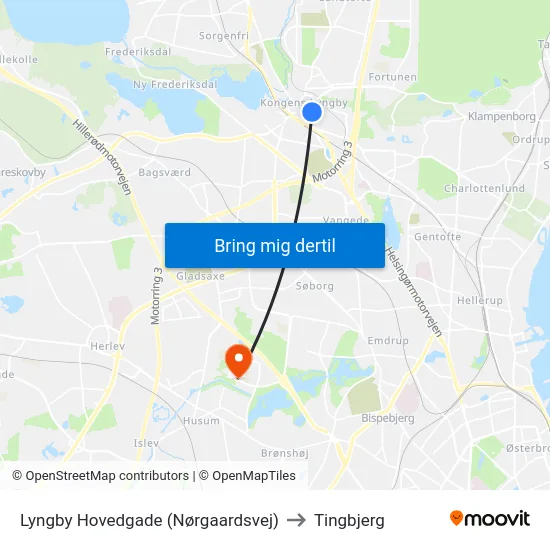 Lyngby Hovedgade (Nørgaardsvej) to Tingbjerg map