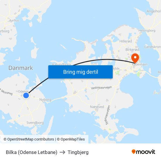 Bilka (Odense Letbane) to Tingbjerg map