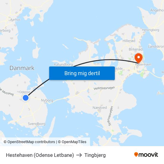 Hestehaven (Odense Letbane) to Tingbjerg map